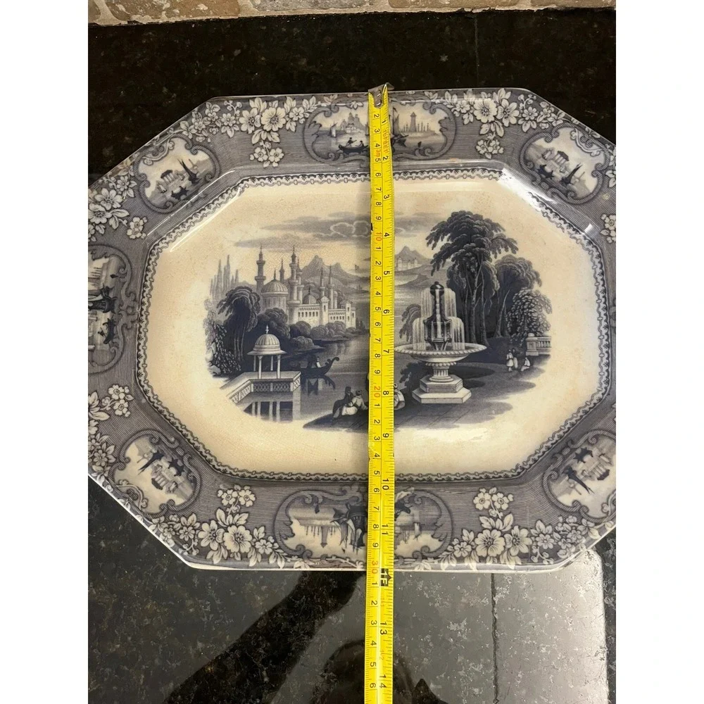 Antique 1840's Staffordshire J E & Co Medina Rare‎ Navy Blue Ironstone Platter